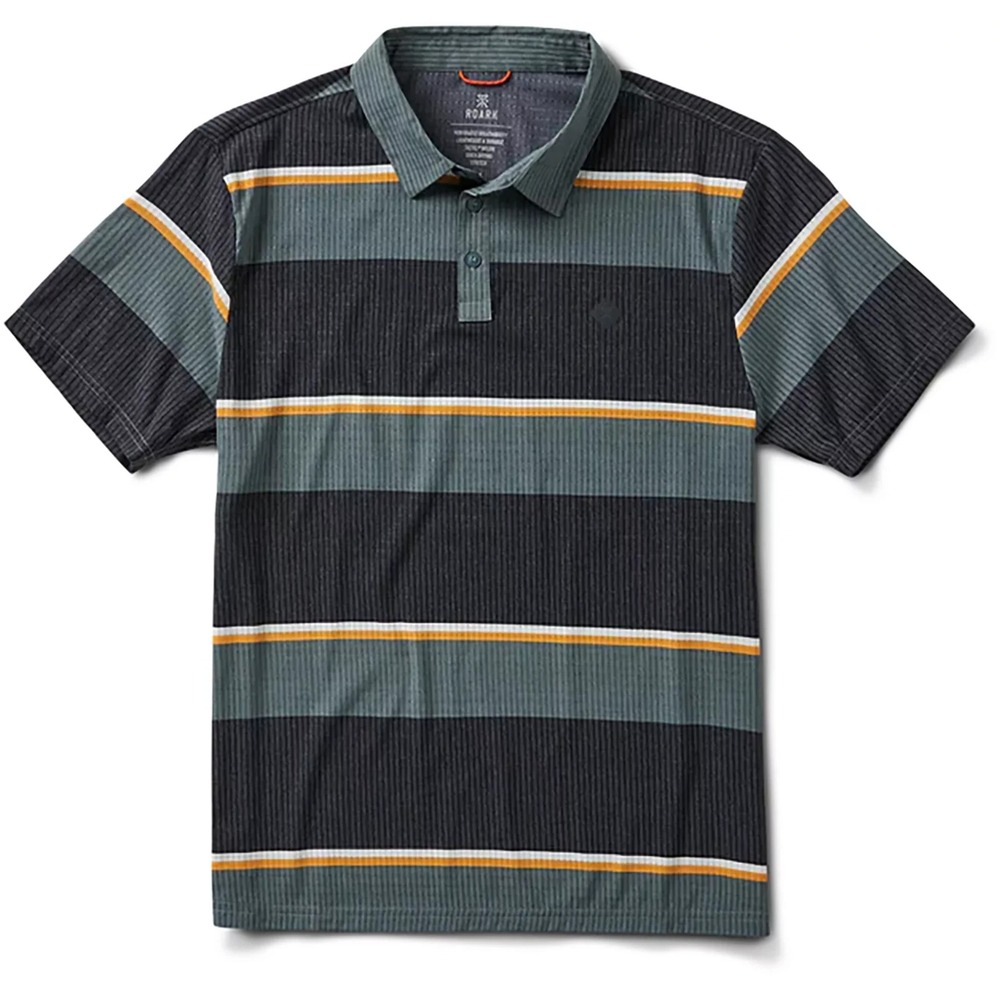 Roark Bless Up Polo Forest Stripe Perforated Stretch Wicking Small Trail Run